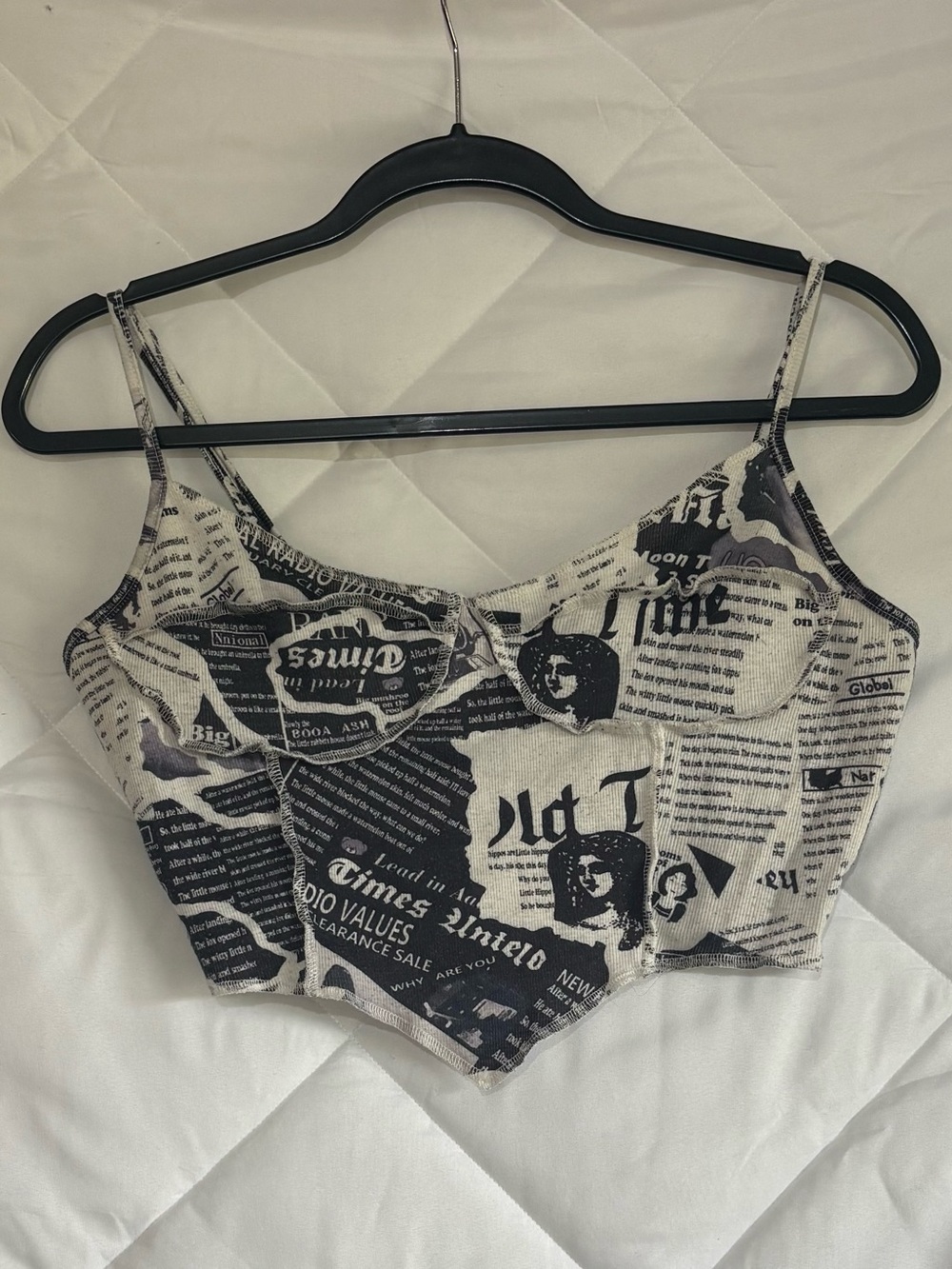 SHEIN Black & White Newspaper Print Crop Top